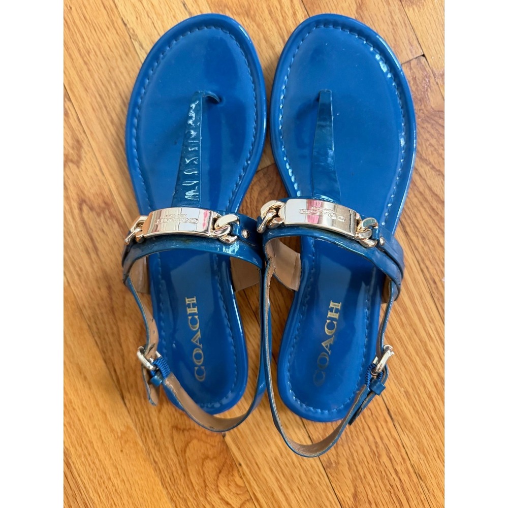 Coach Patent Leather Slingback Sandals in Royal Blue